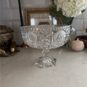 Vintage Leonardo Italian Crystal Footed Bowl for Fruit or Candy -Floral Design